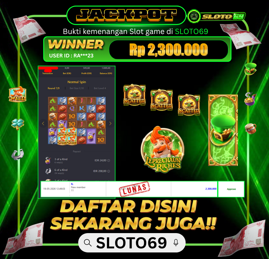 Bukti Jackpot LUNAS SLOTO69: Rp 2.300.000 dari PGSOFT : LEPRECHAUN RICHES