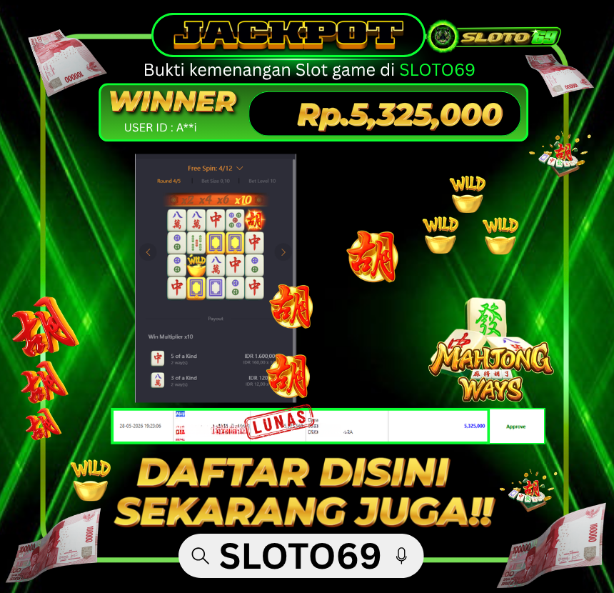 Bukti Jackpot LUNAS SLOTO69: Rp 5.325.000 dari Mahjong Ways