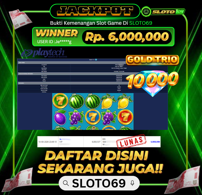 Bukti Jackpot SLOTO69