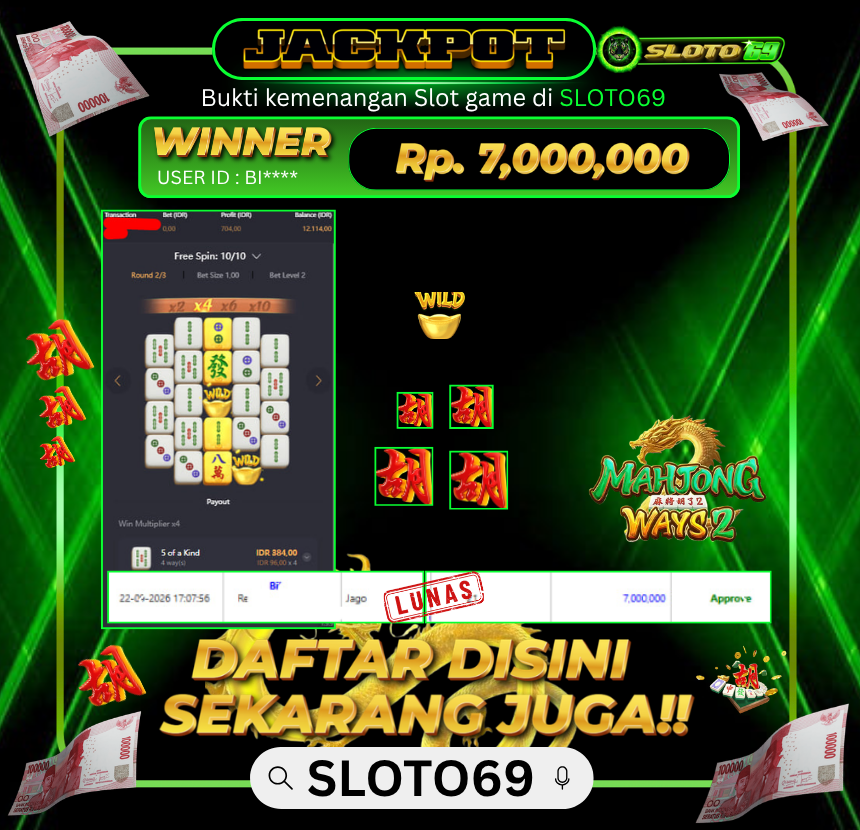 Bukti Jackpot SLOTO69